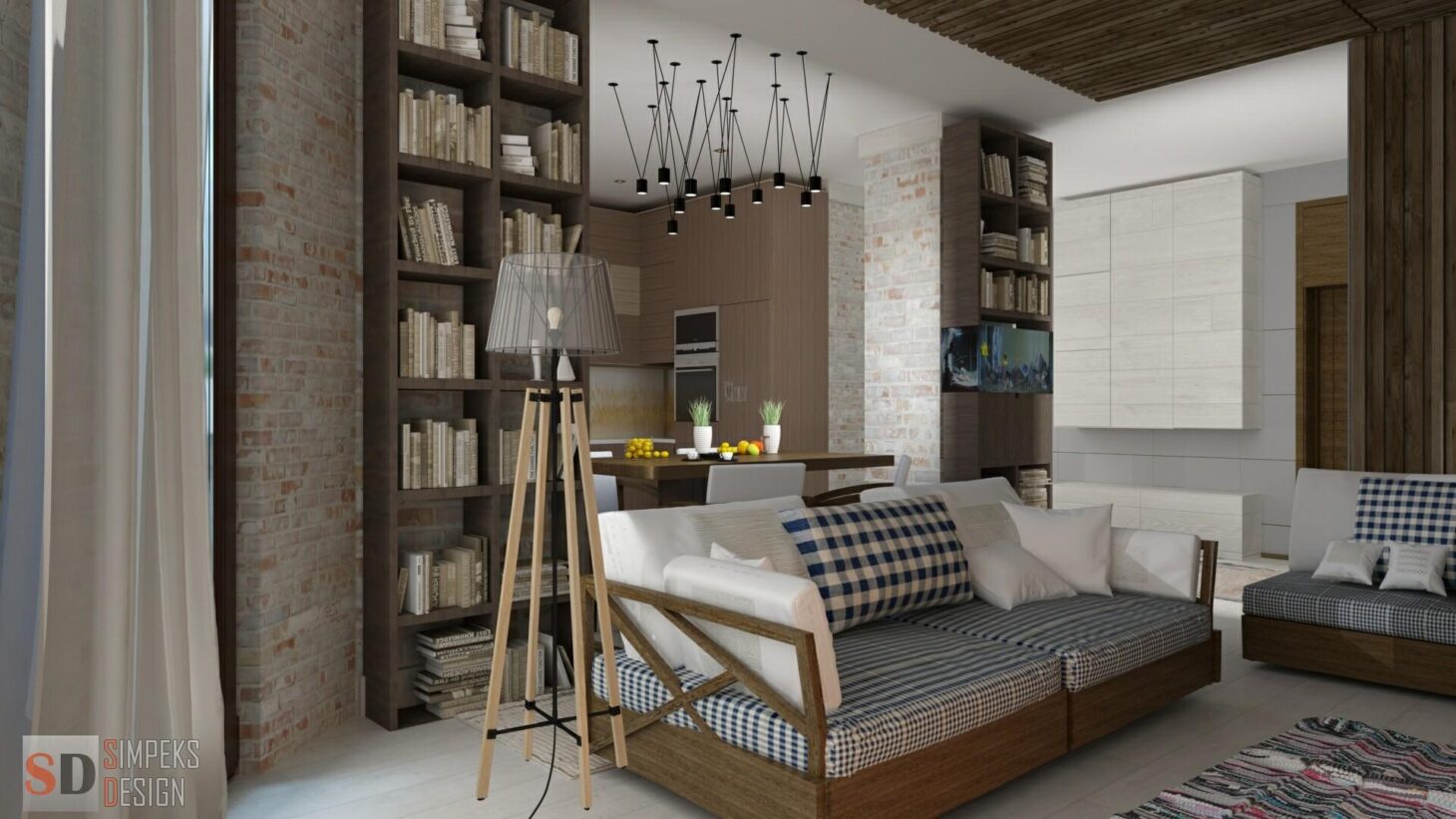 Brick walls in the living room