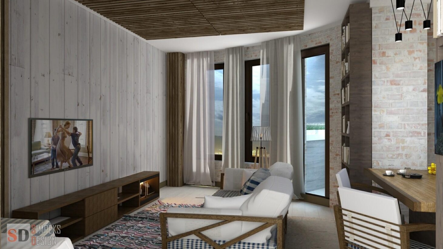 Wood paneling on the wall in the living room