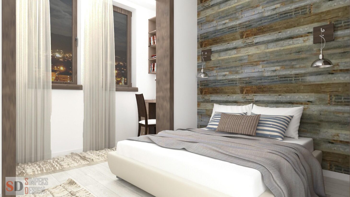 Wooden panels behind the bed