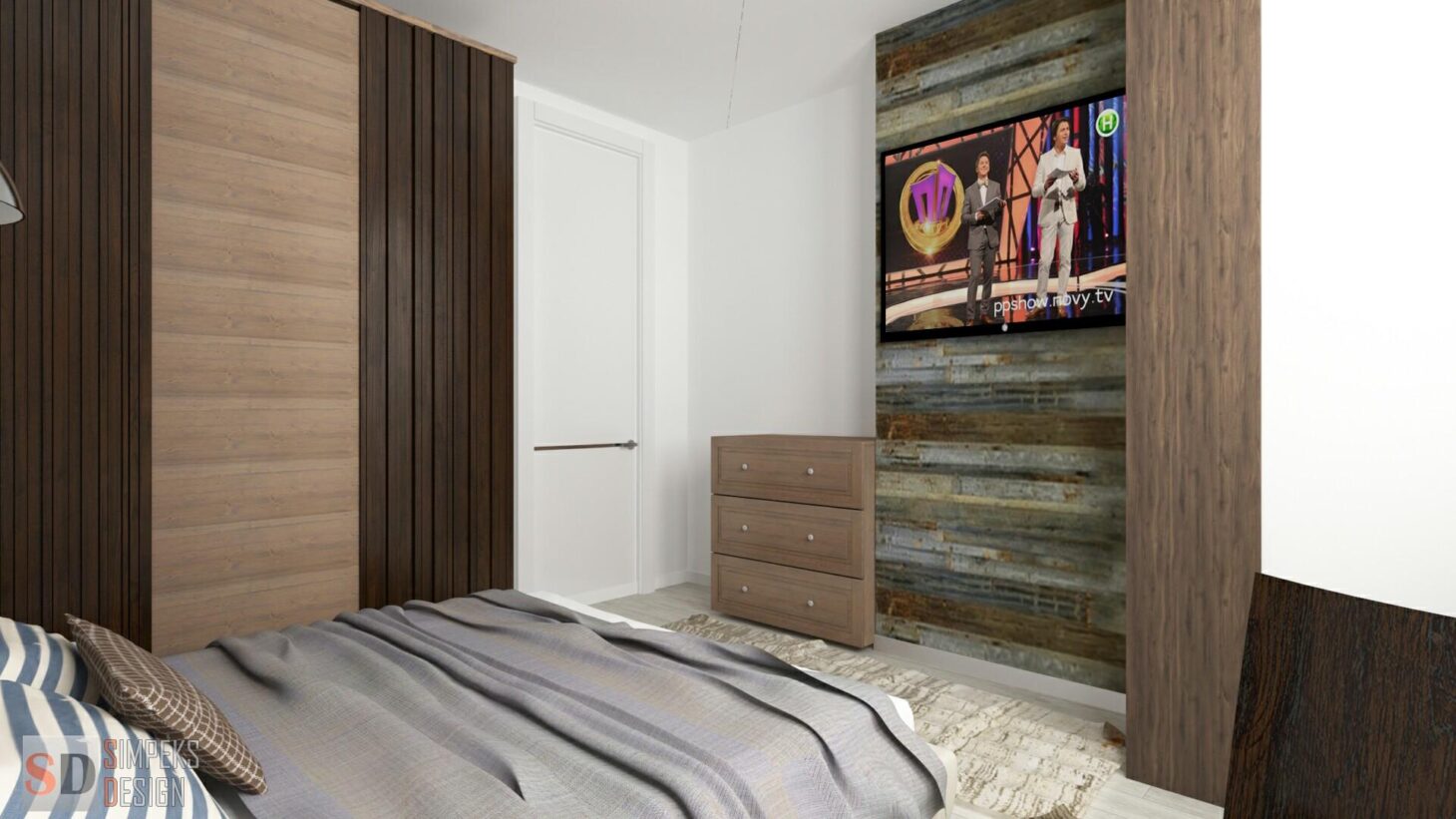Wardrobe with wooden fronts in the bedroom