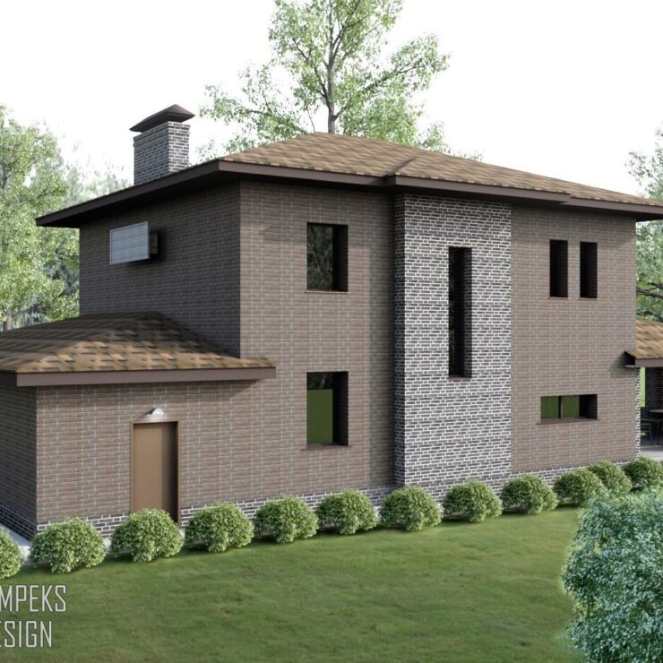 Design of the facade of the house in brown tones, Irpin, (300 sq.m.)