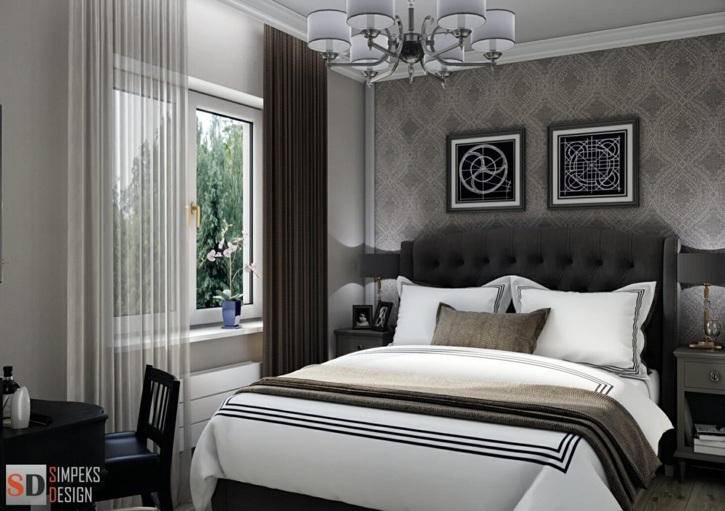 Bedroom in gray - brown tones