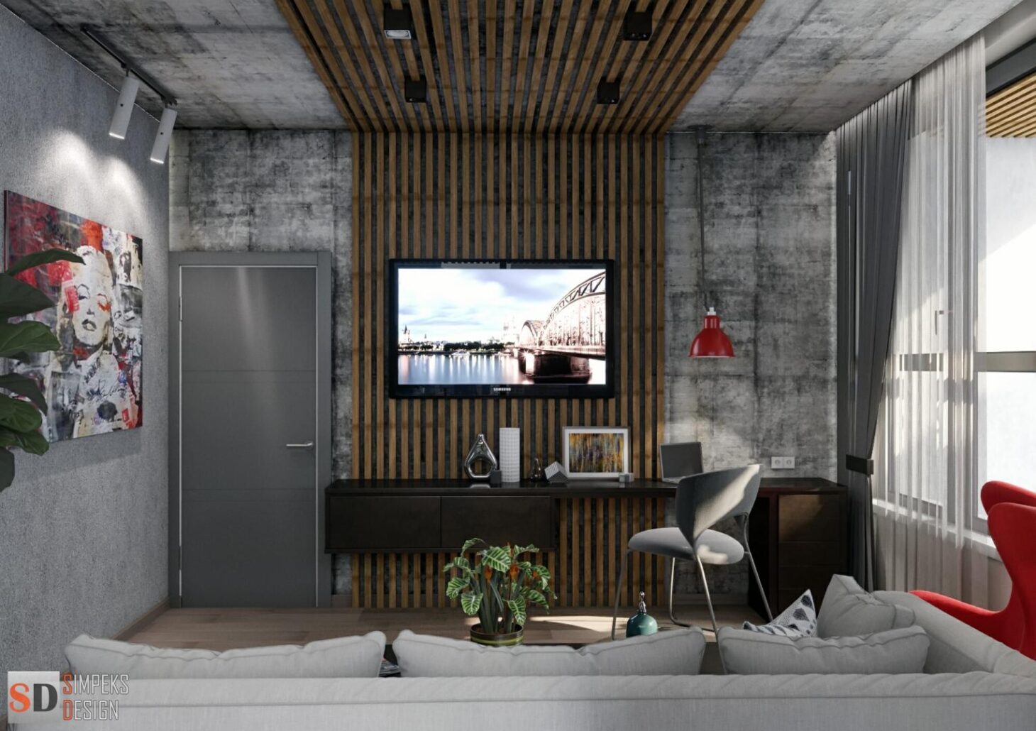 Hotel room design in gray tones