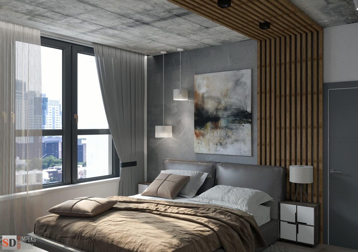 Hotel room in a loft style