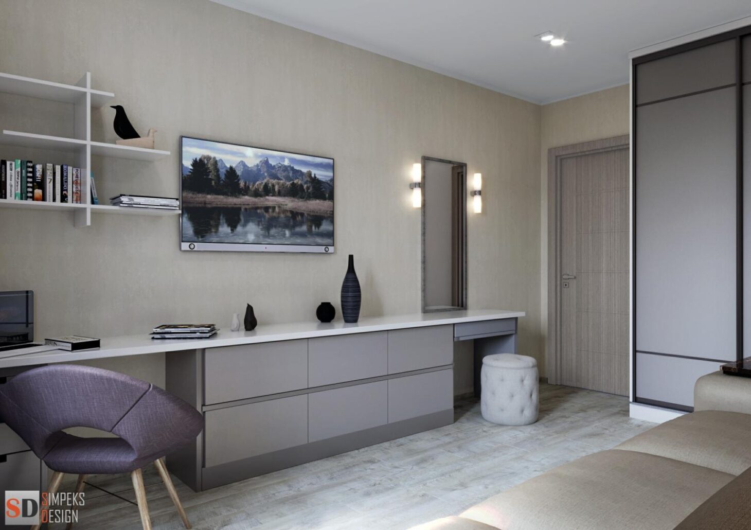 Chest combined with a dressing table and a desk