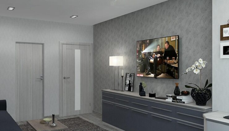 The combination of blue and gray colors in the interior