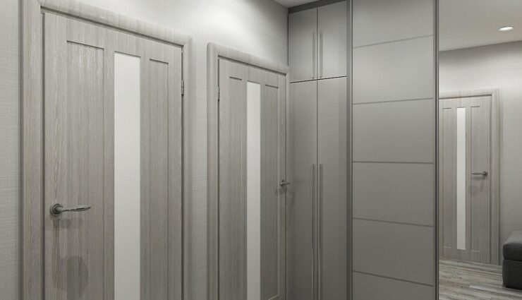 Closet with a mirror in the hallway