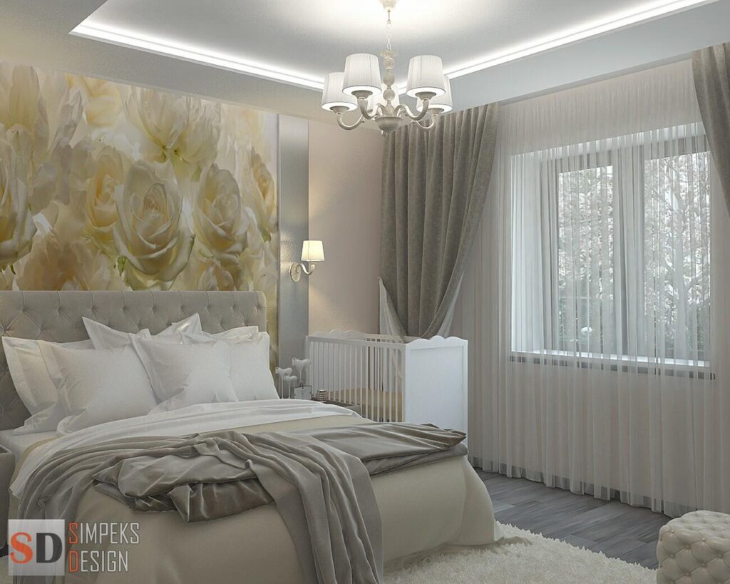 Фотошпалери з квітами за ліжком