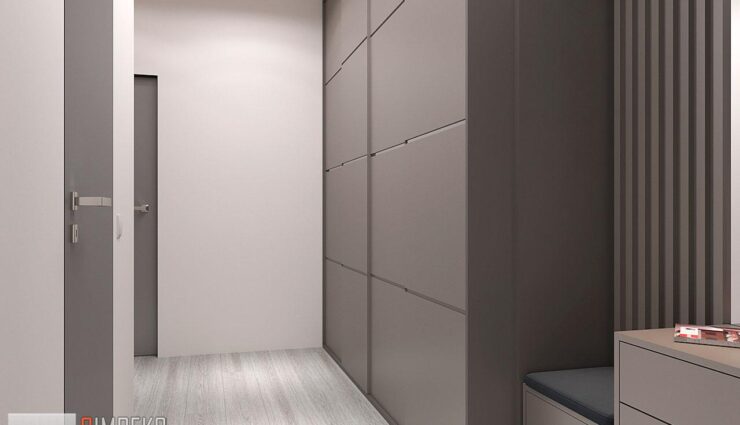 The hall is made in light gray colors
