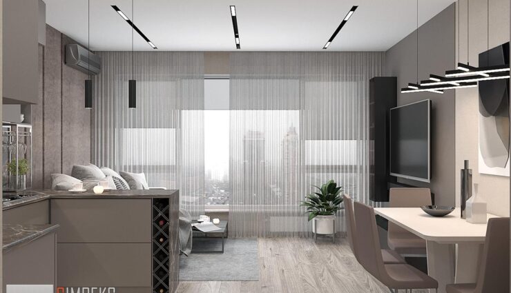 Kitchen-living room in contemporary colors