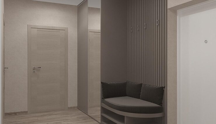 Seat with shoe rack in the hallway