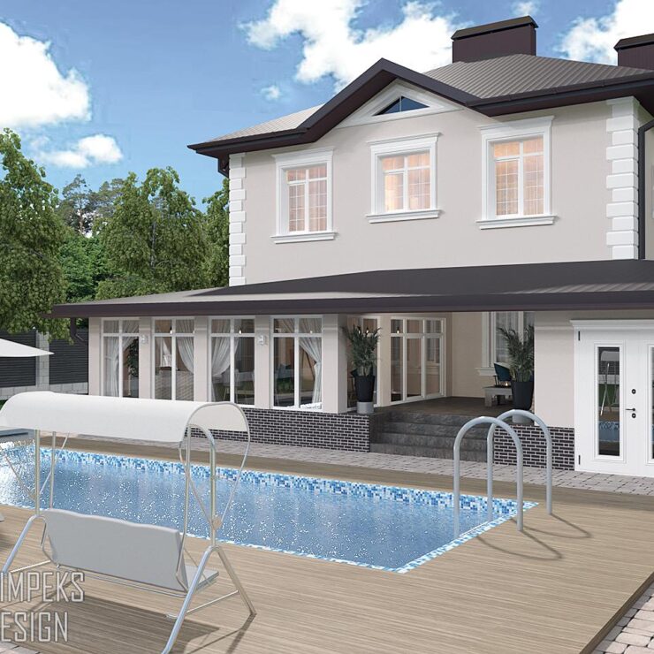 Exterior of a house with a swimming pool Novaya Berezhnaya