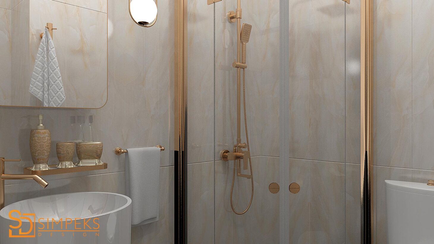 Plumbing under gold in the bathroom