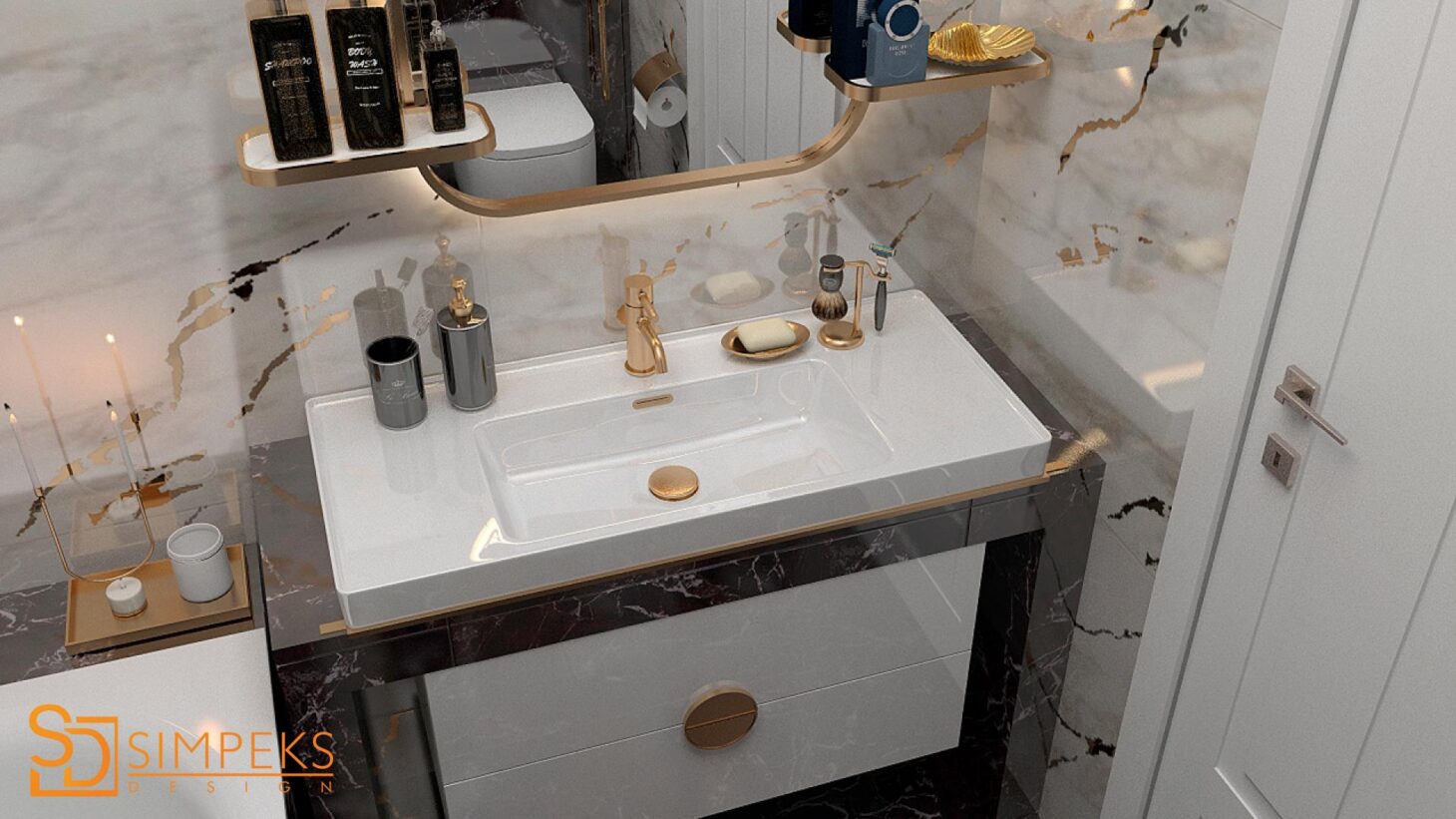 Sink with gold sanitary ware