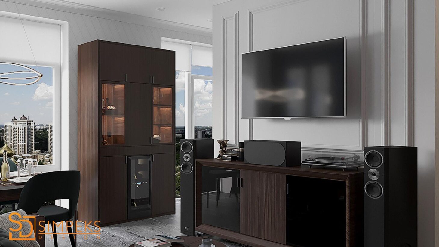 Design of the TV area in neoclassical style