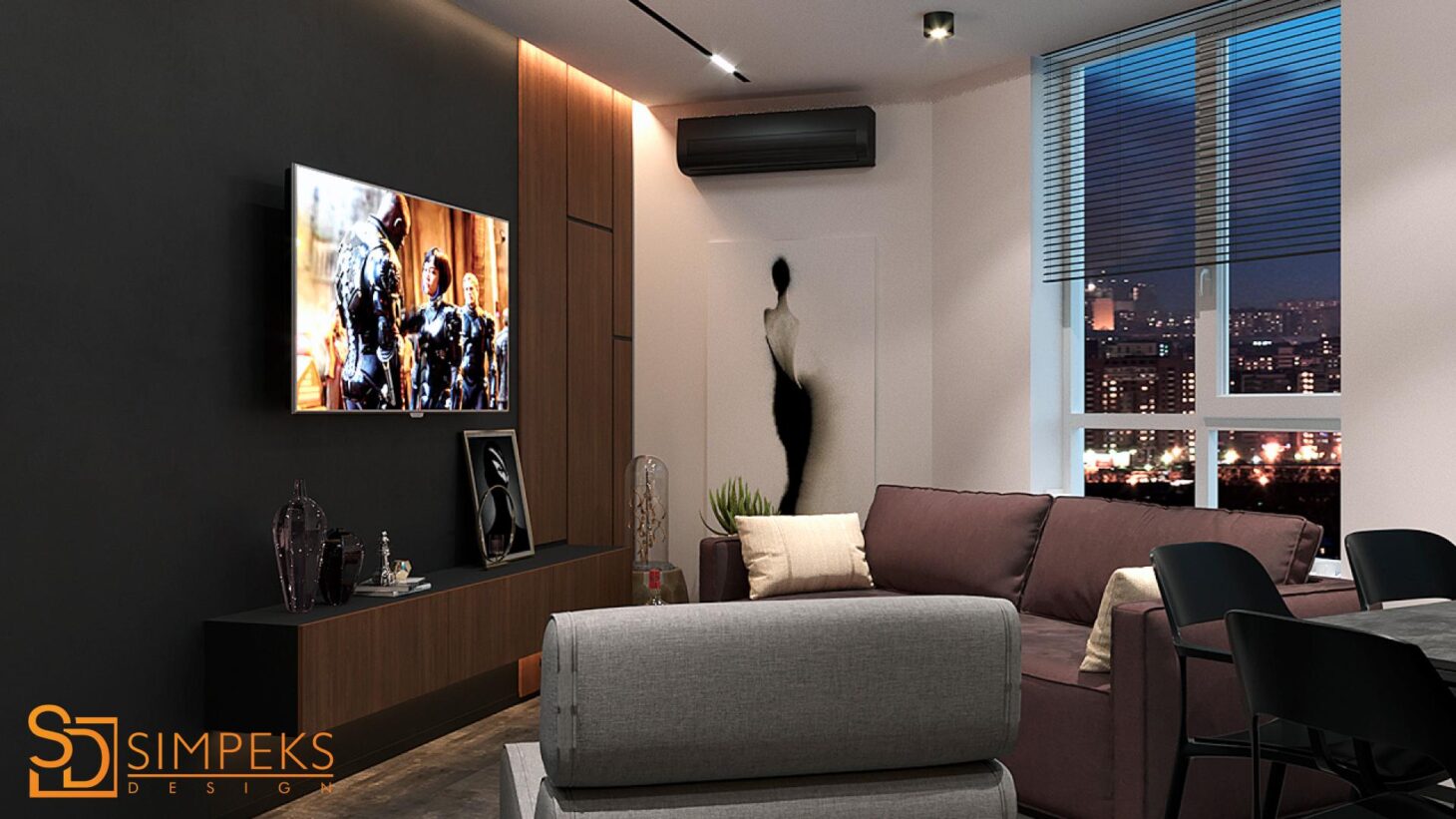 Decoration of the TV area with wooden plates