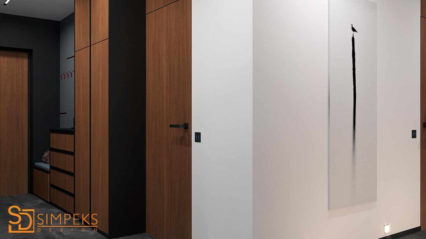 Hallway with wooden furniture