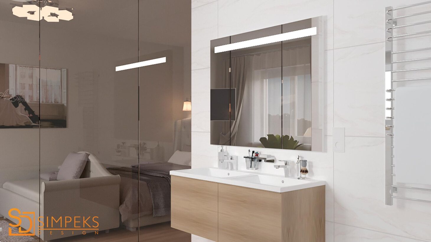 Glass partition in the bedroom