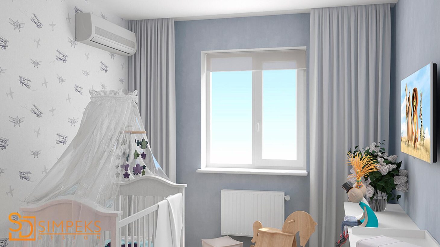 The design of the children's room in blue tones