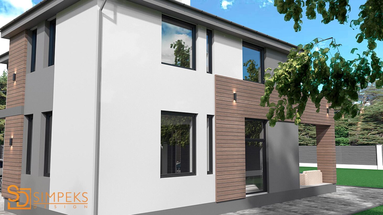 Design of the facade of the side of the house