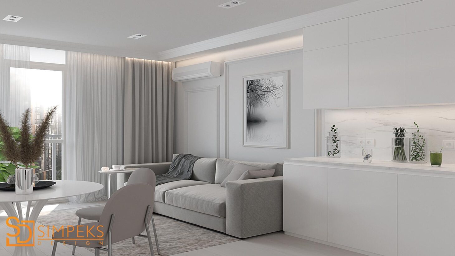 Kitchen living room in beige tones