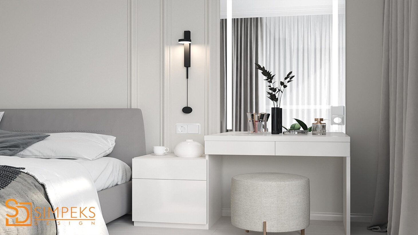Dressing table with high mirror