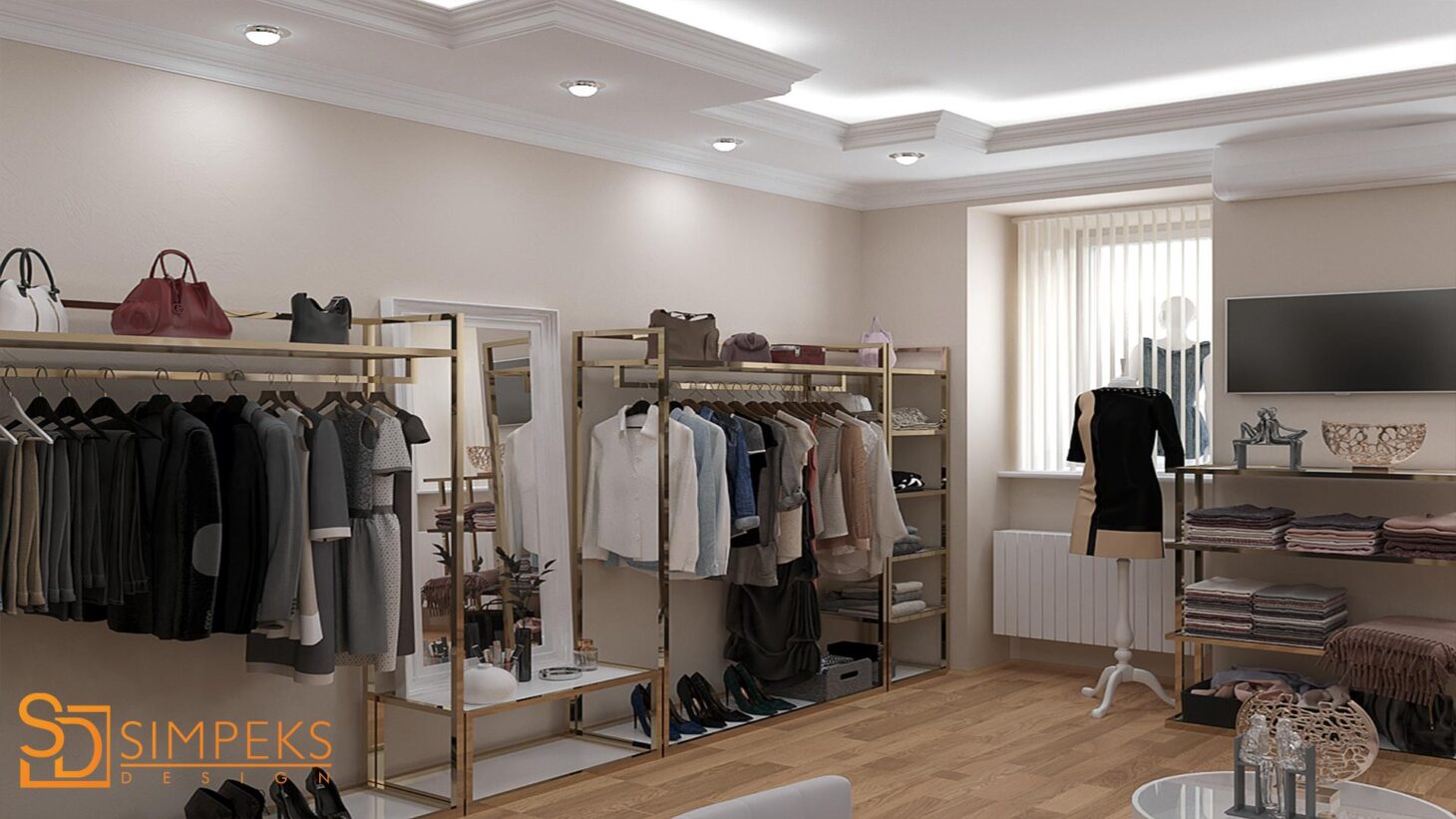 The location of the racks in the designer boutique