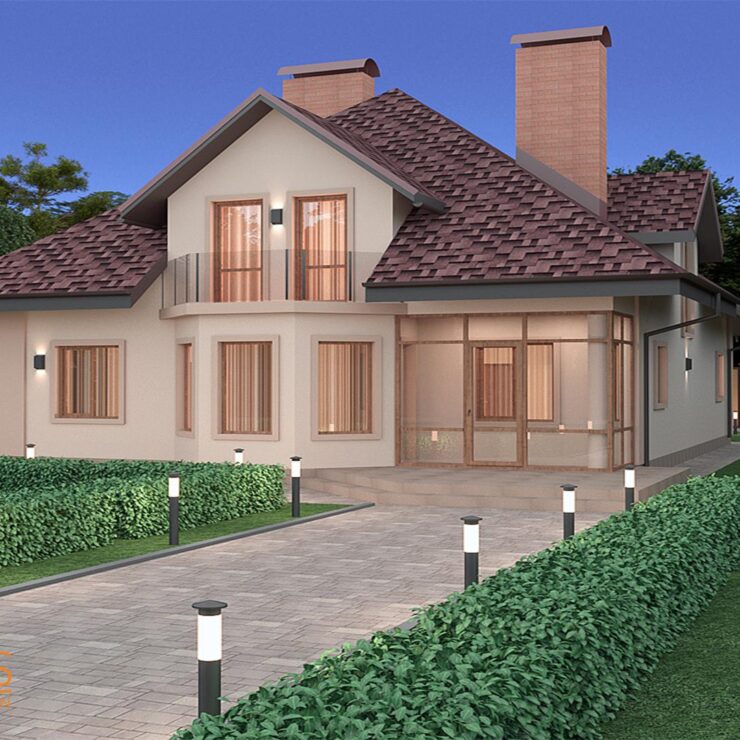 Cottage facade design, p. Protsiv, Kyiv region. (150 sq.m.)