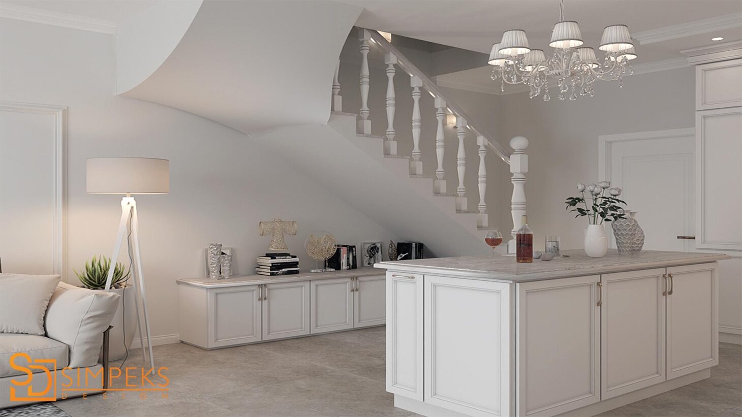 Living room in white classic style