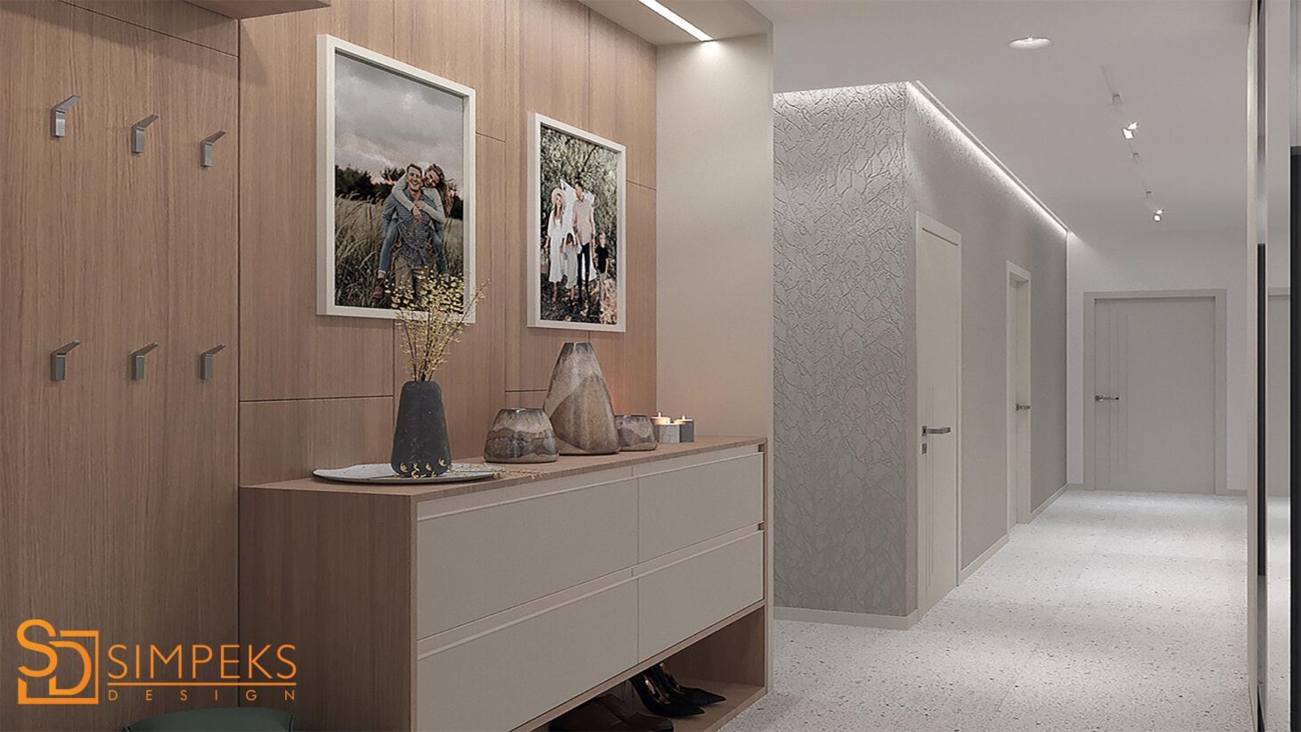 Corridor with voluminous wallpaper