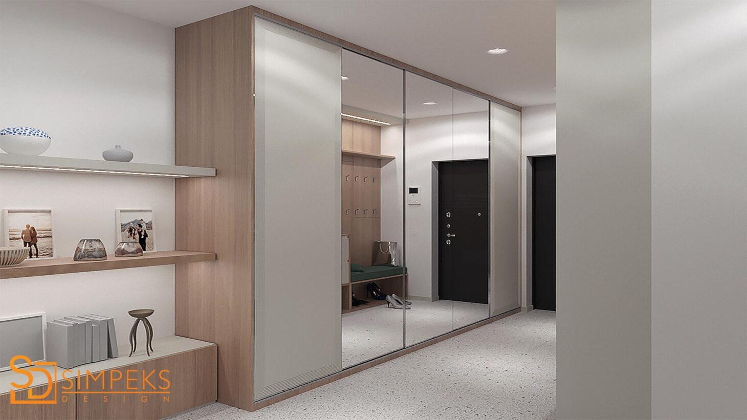 Sliding wardrobe in a long corridor