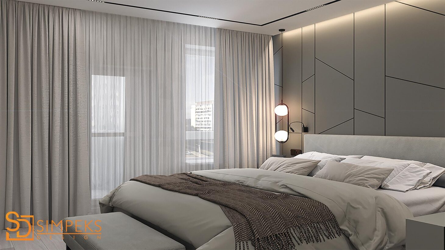 Panels behind the bed