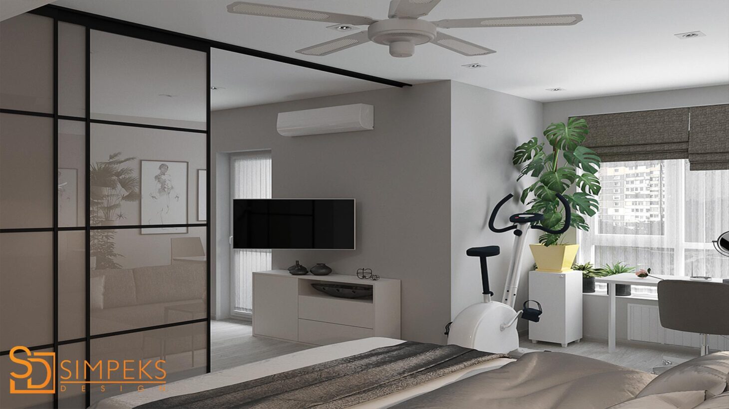 A partition from the bedroom to the living room