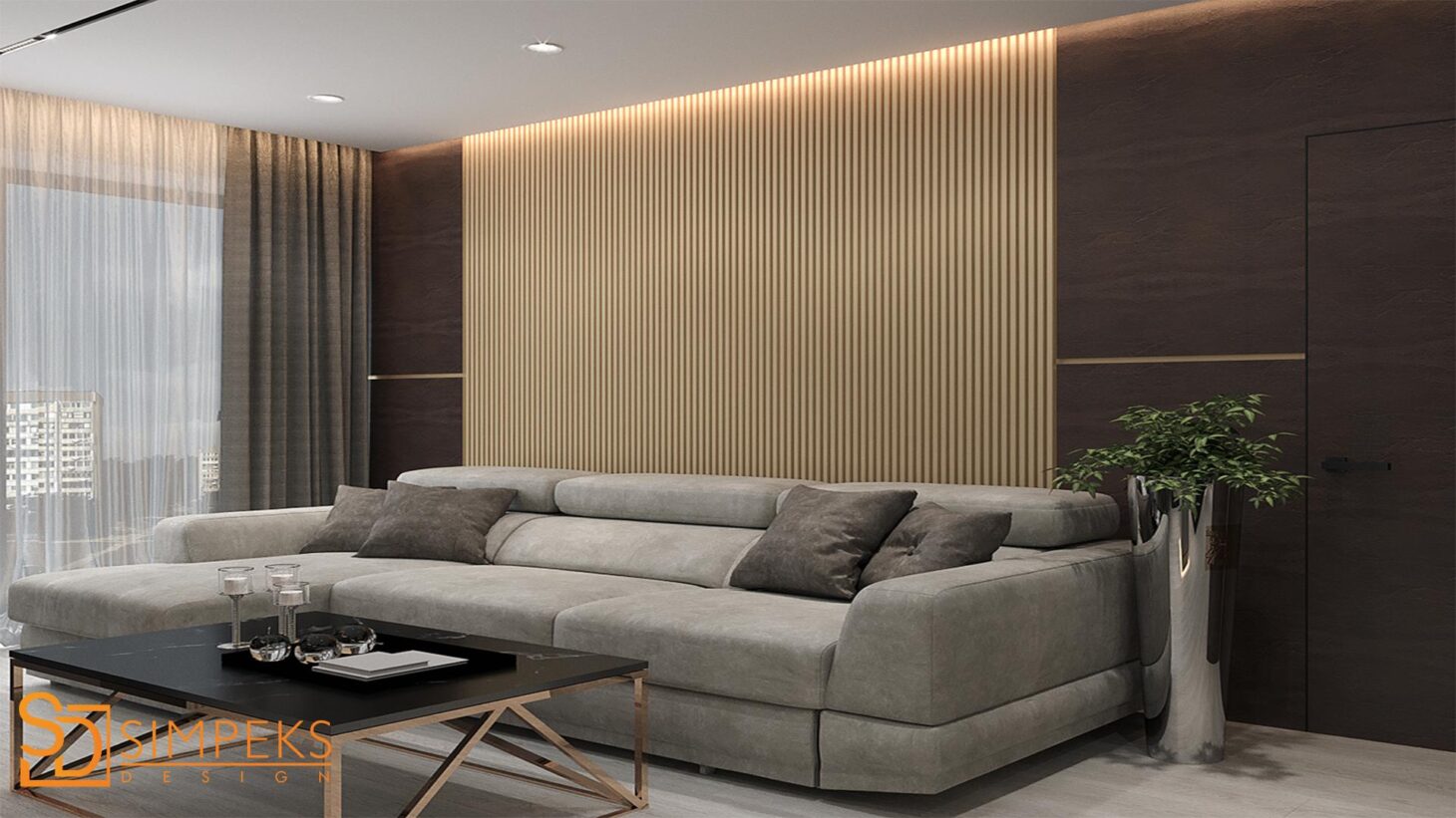 A seating area in the living room in the Art Deco style
