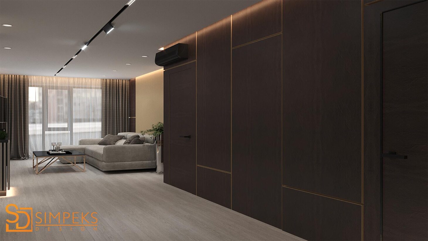 Corridor in art deco style with hidden doors / Design hall
