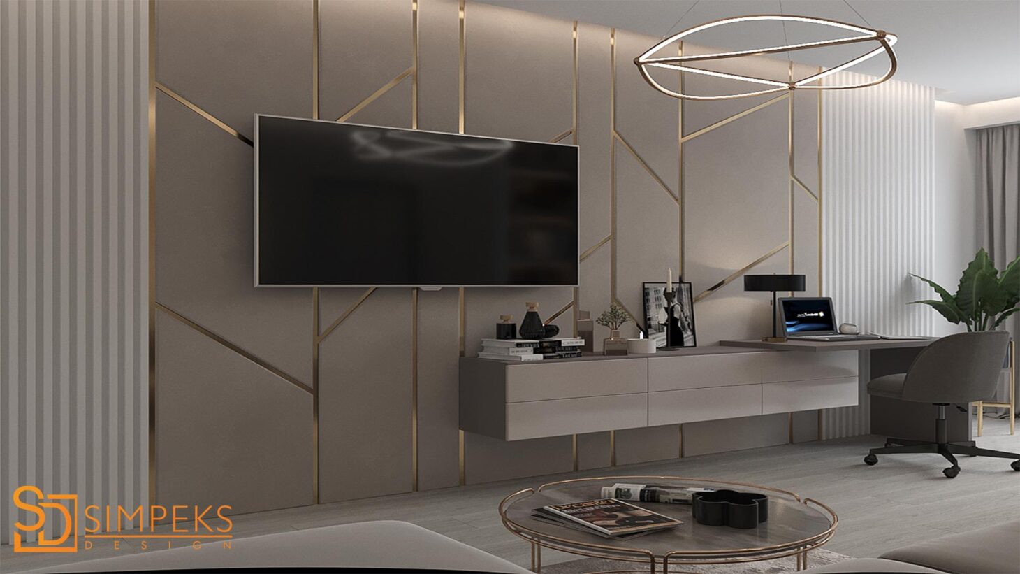 Decorative panel in the TV area in the office