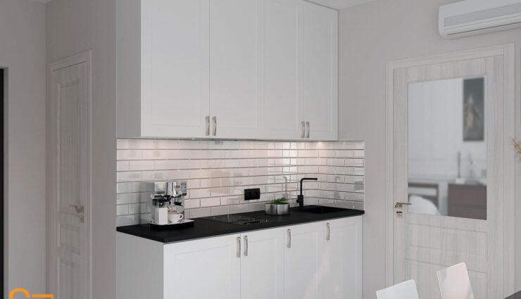 The kitchen is white