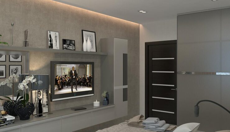 Modular wall opposite the bed