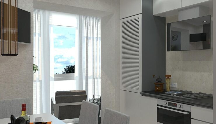 Wall mounted heating boiler in kitchen furniture