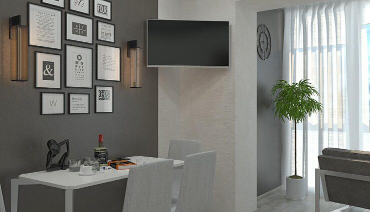 TV in the corner kitchen area