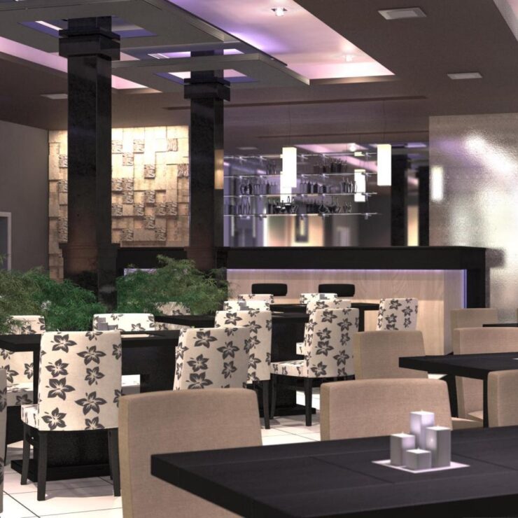 Restaurant design in modern style, Glukhov