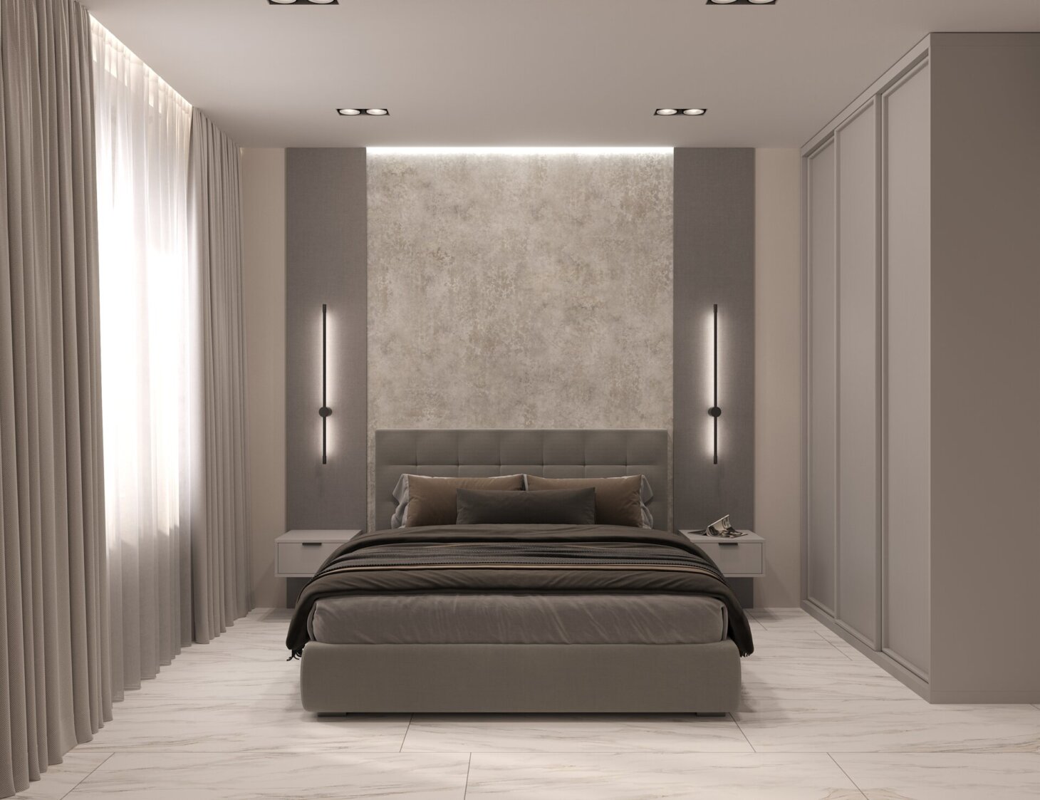 Panels behind the bed