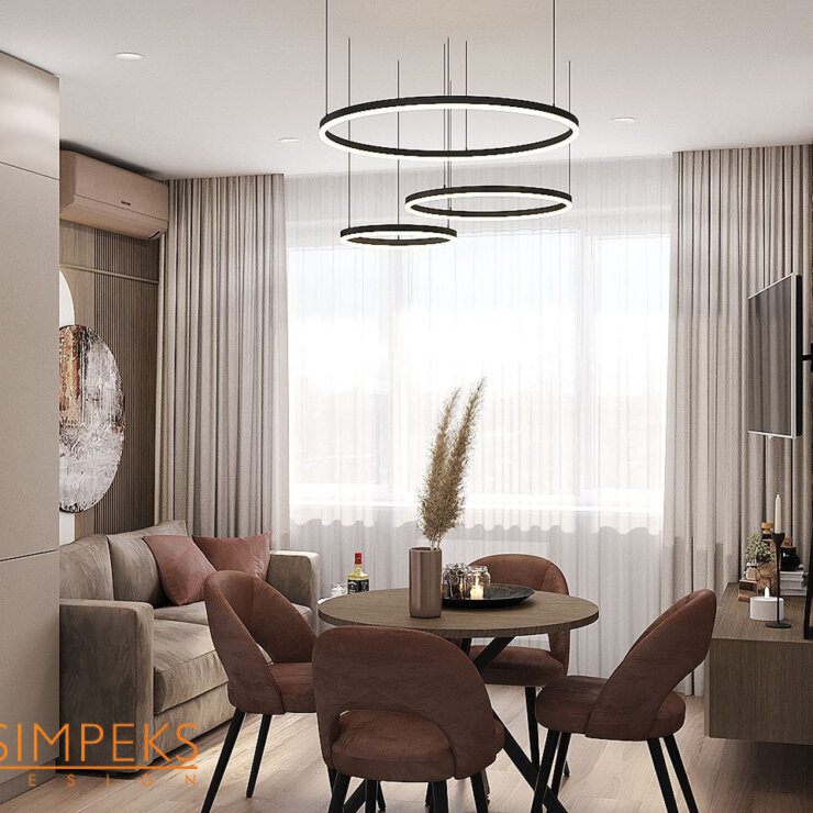 Design of a one-room apartment in the RC Obolon Plaza, Kyiv 45 sq.m.